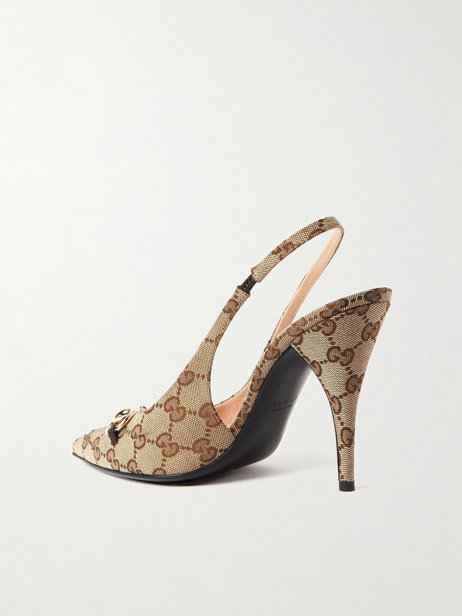 Erin horsebit-embellished canvas-jacquard slingback pumps Beige - 3
