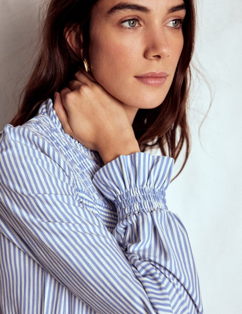 Smocked Yoke Jersey Shirt-Forever Blue and Ivory Stripe 3