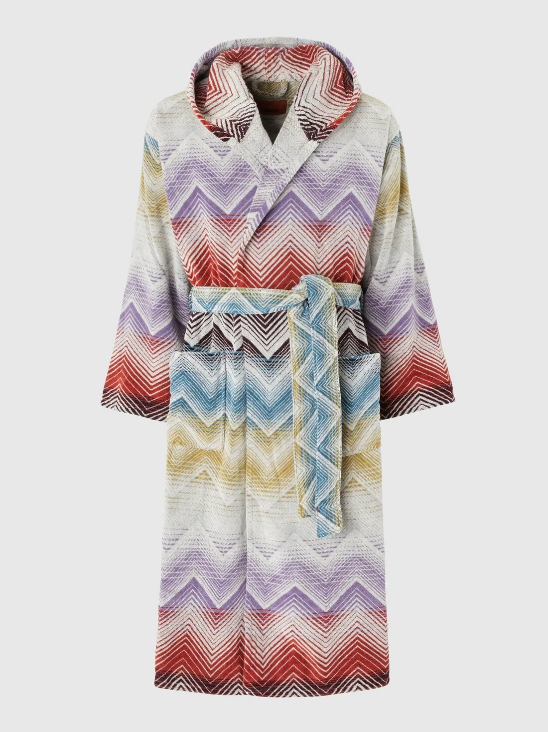 Marea Hooded Bathrobe in cotton terry with chevron pattern - 1