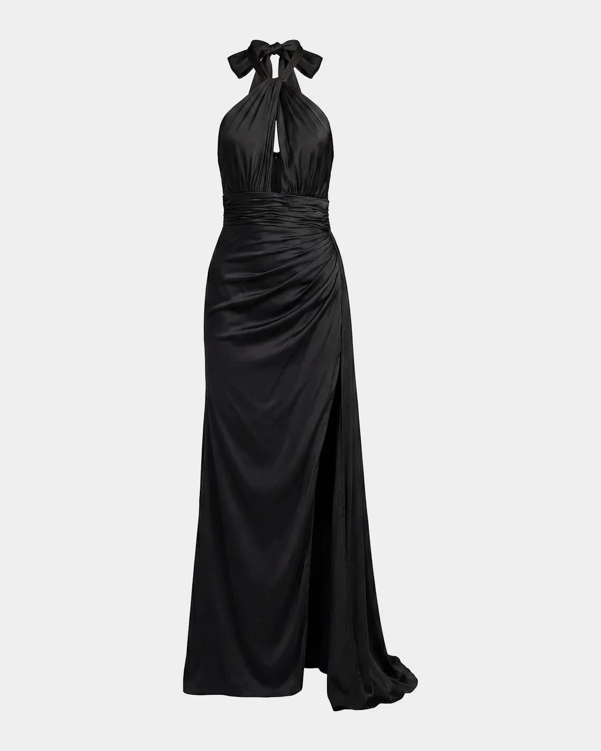 Satin Side-Slit Halter Gown - 1