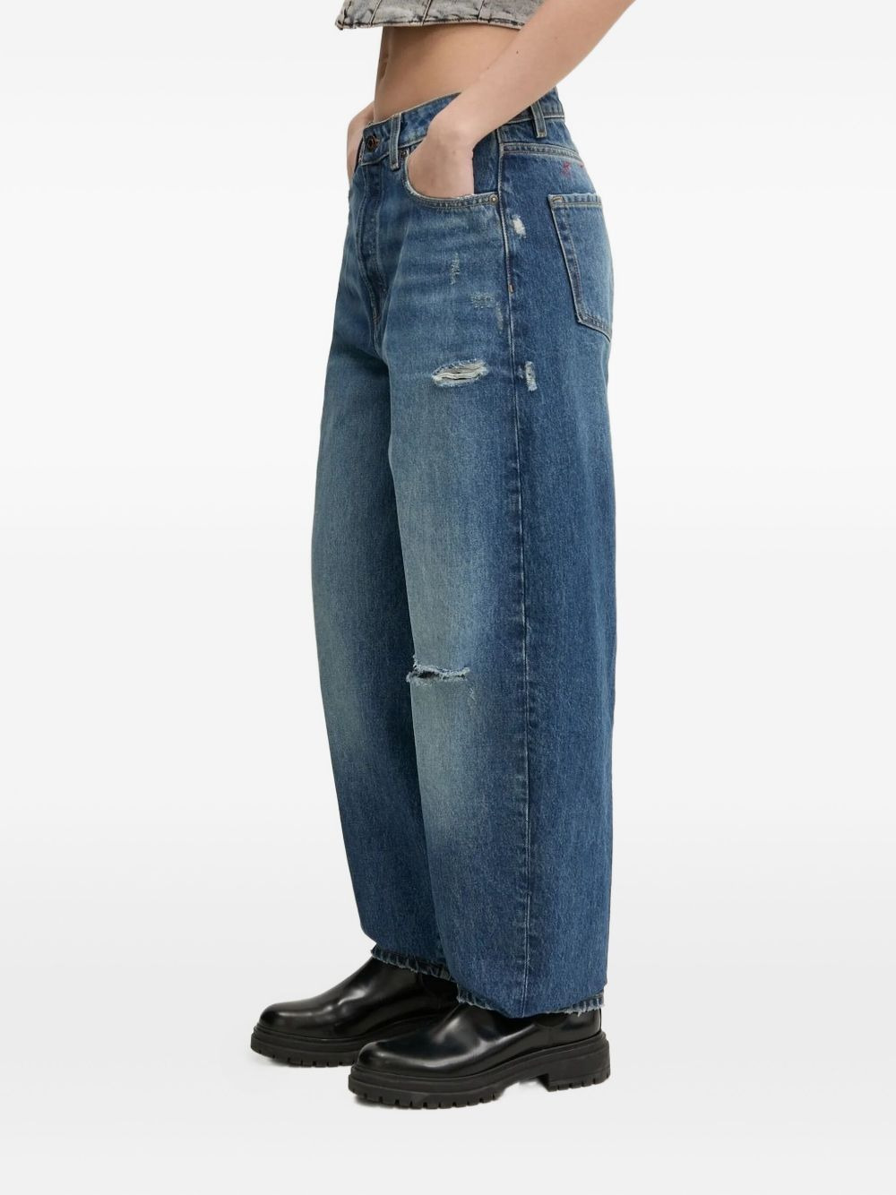 distressed barrel-leg jeans - 3