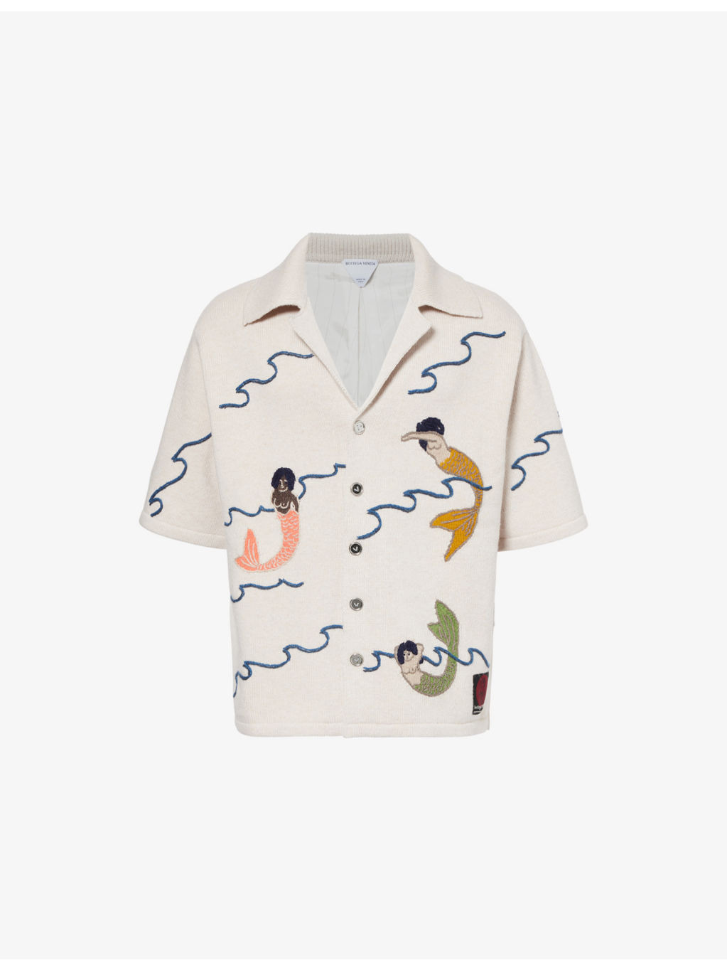 Graphic-embroidery notch-lapels relaxed-fit wool shirt - 1