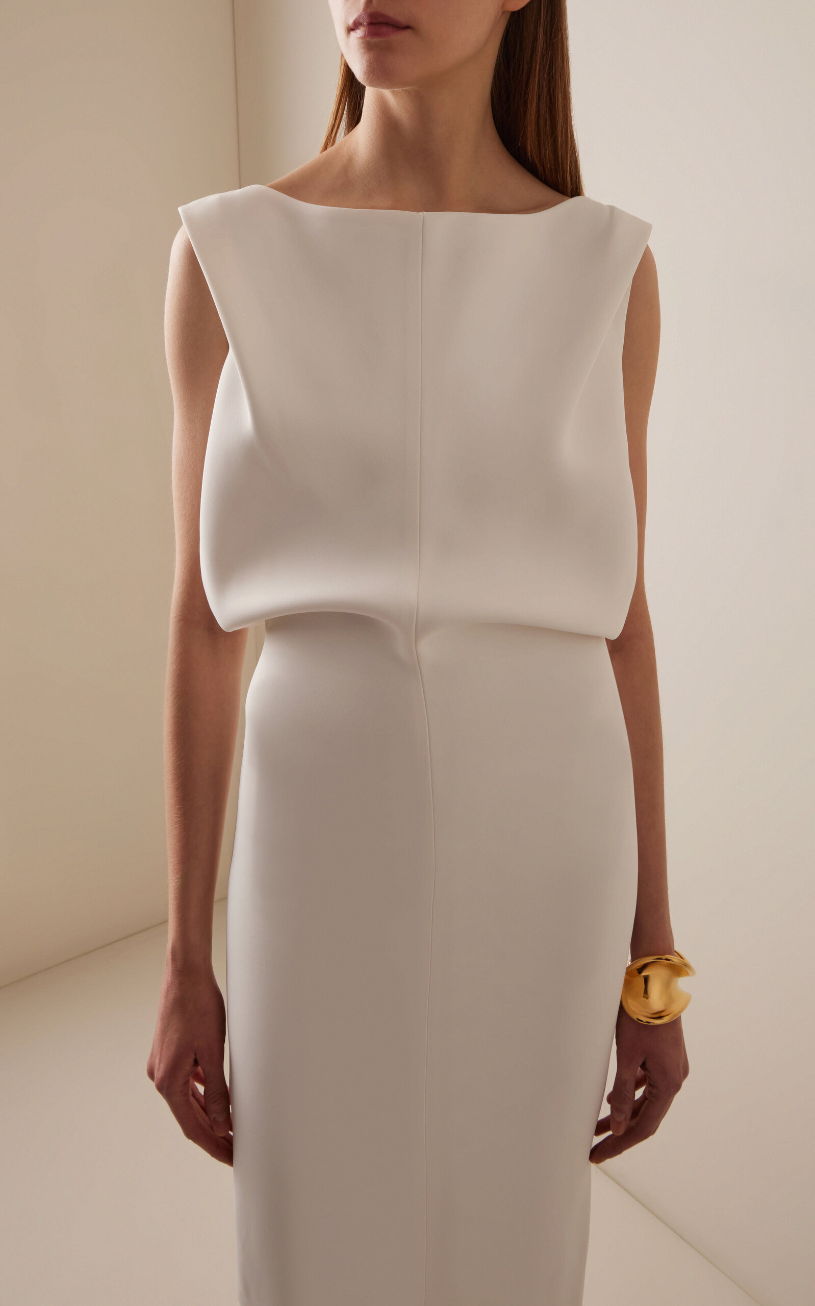 Terran Draped Crepe-Satin Maxi Dress white - 3