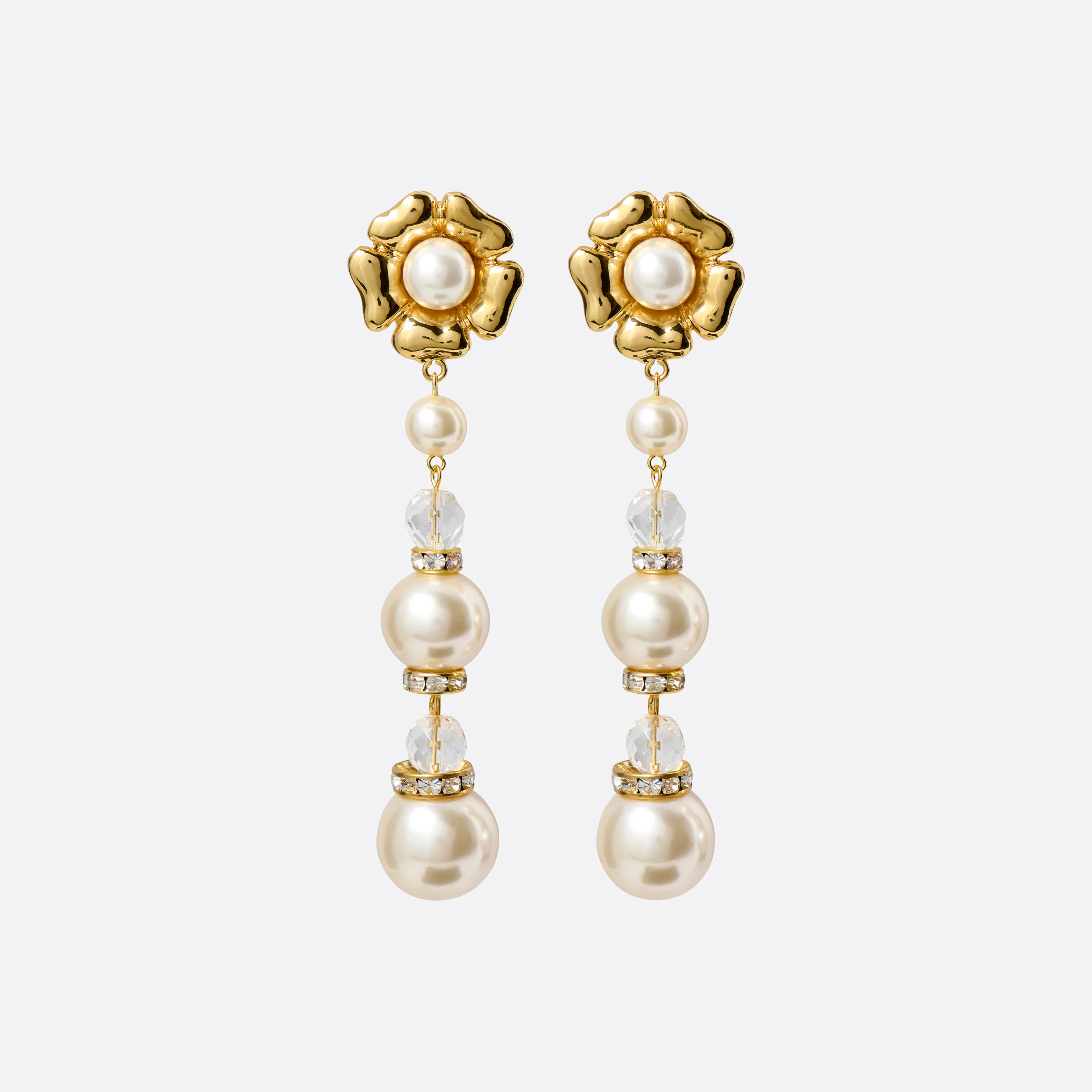 FLOWER EARRINGS WITH PENDANT PEARL - 1