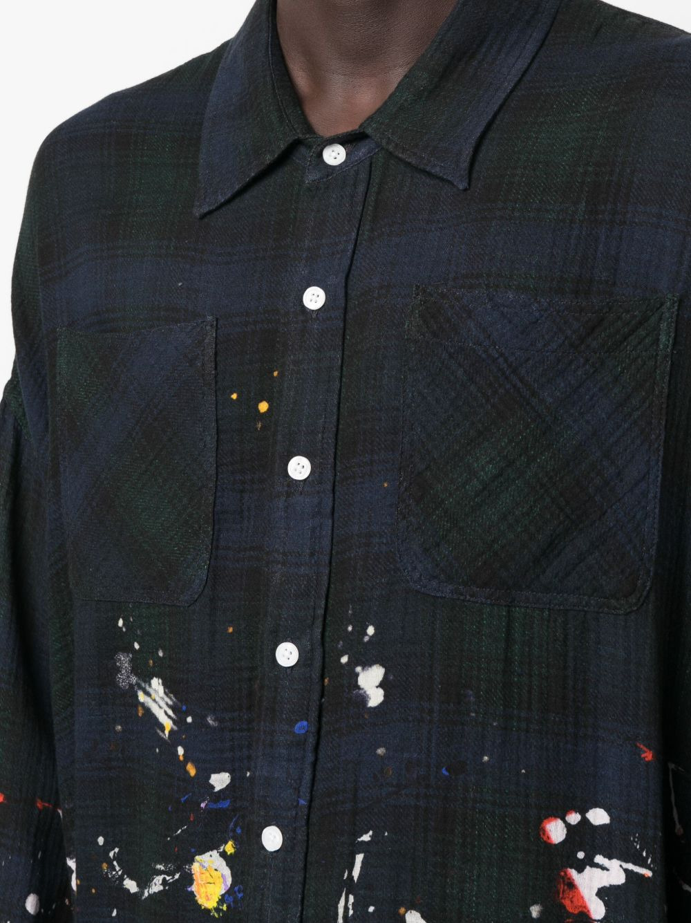 checkered paint-splattered shirt - 5