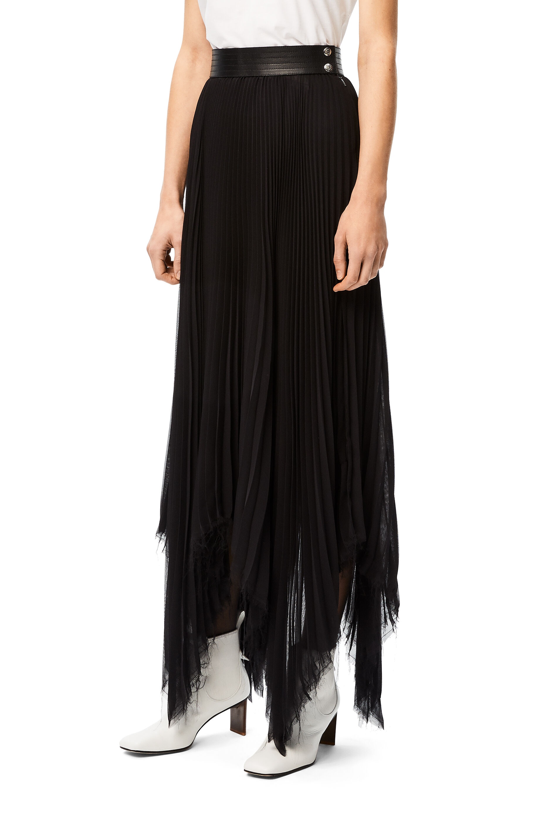 Asymmetric pleated skirt leather trim in polyester - 3