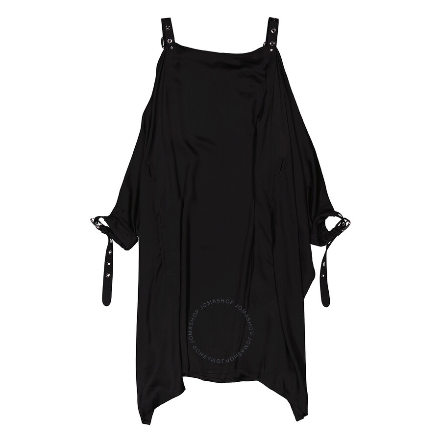 Burberry Ladies Black Miley Strap Detail Location Print Silk Dress - 7