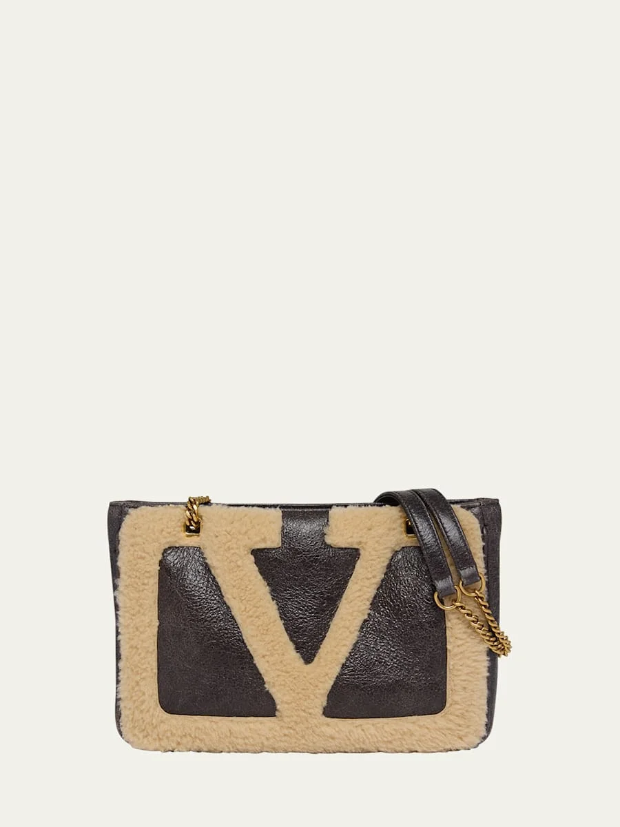 Viva Superstar Small Shearling VLogo Tote Bag - 1