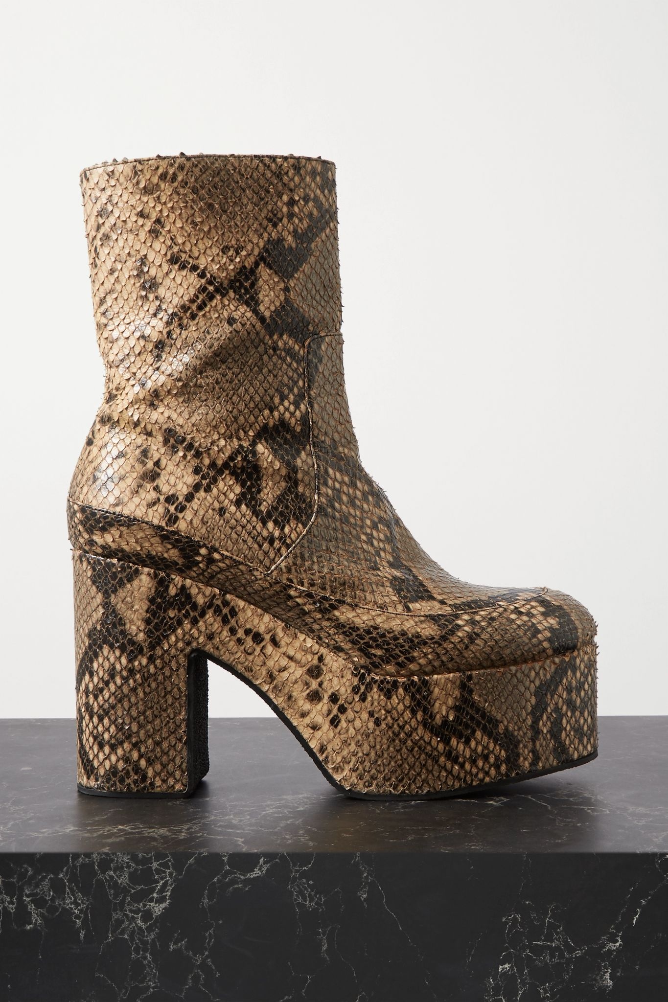 Snake-effect leather platform ankle boots - 1