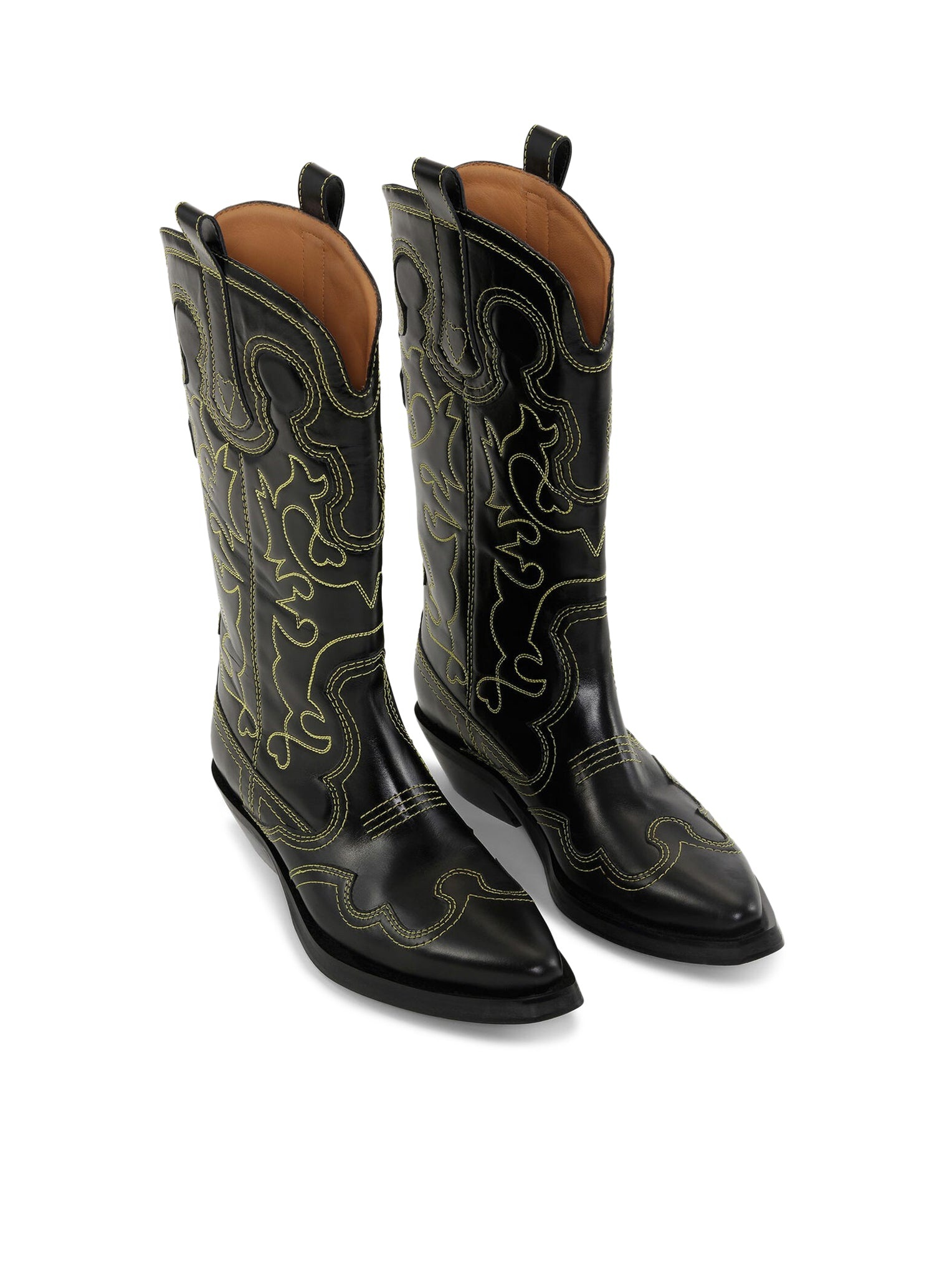 BLACK/YELLOW MID SHAFT EMBROIDERED WESTERN BOOTS - 2