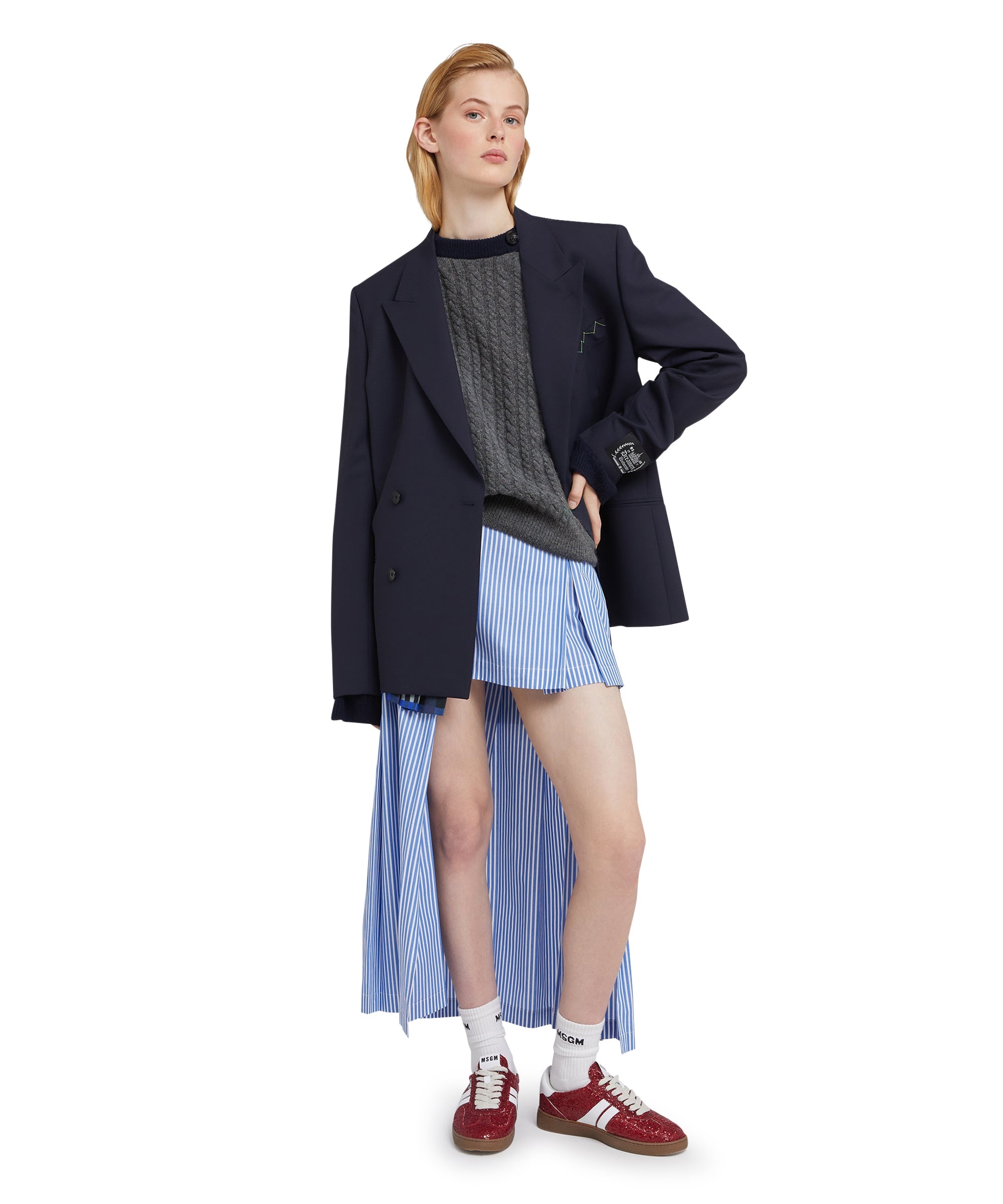 "Cable color-block Cashmere blend" crewneck sweater - 5