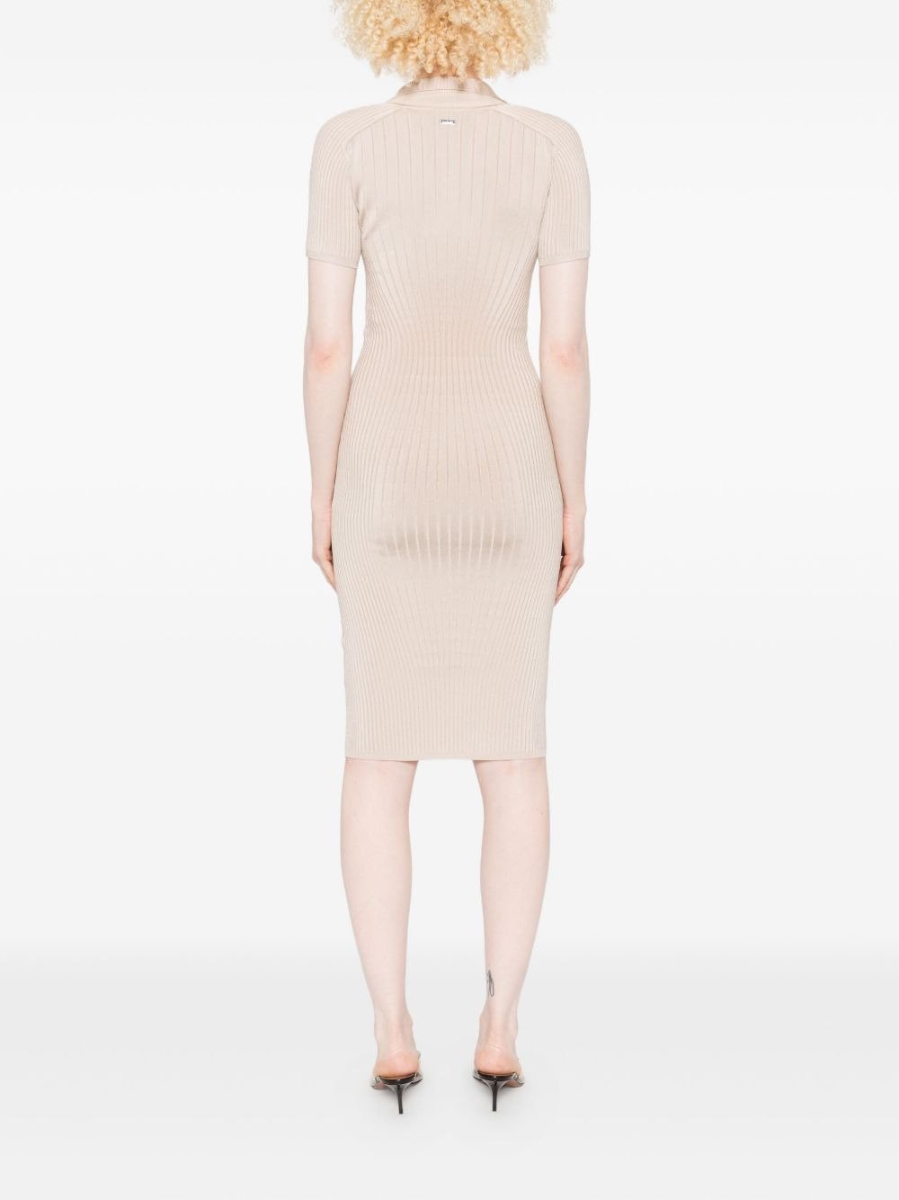 hook-and-eye ribbed-knit midi dress - 4