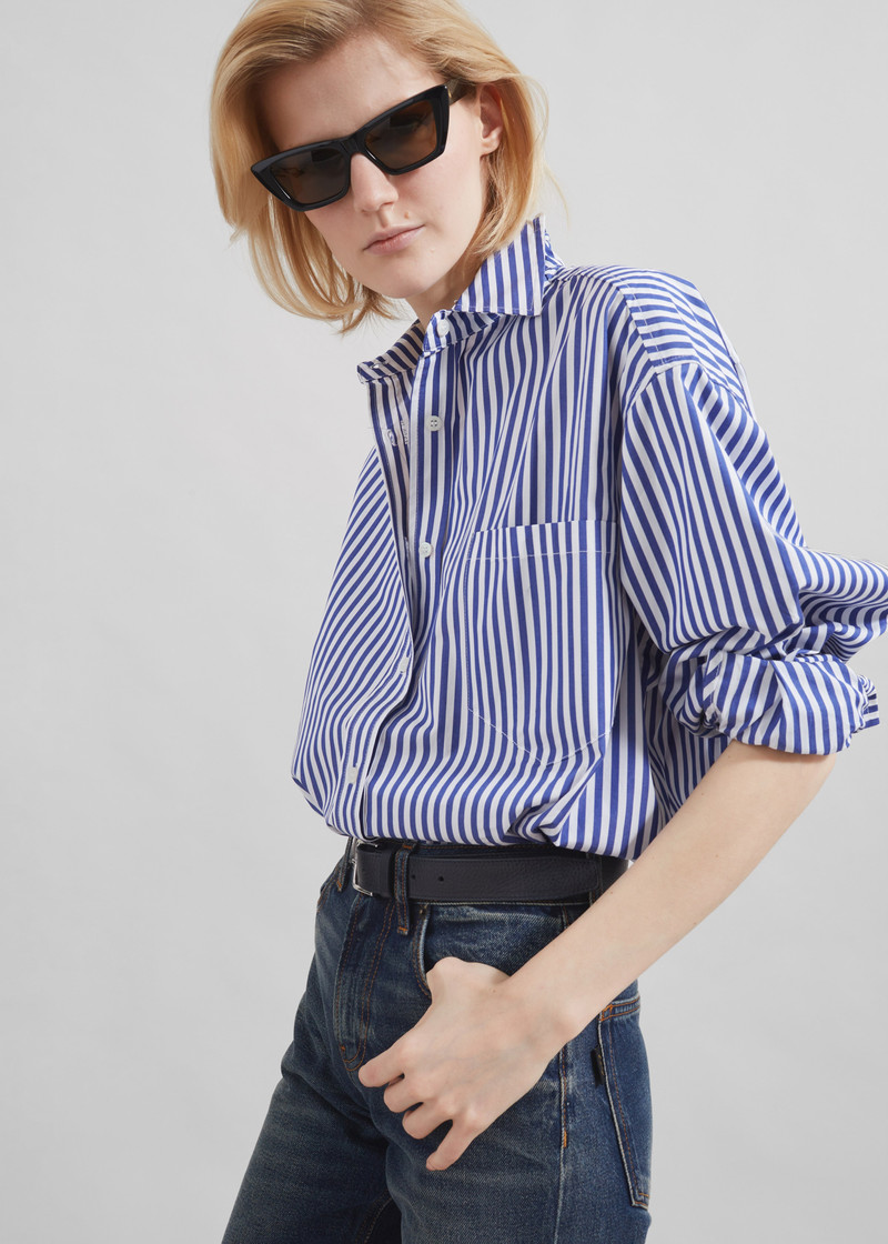 Georgia Boxy Shirt - White/Blue Stripe 9