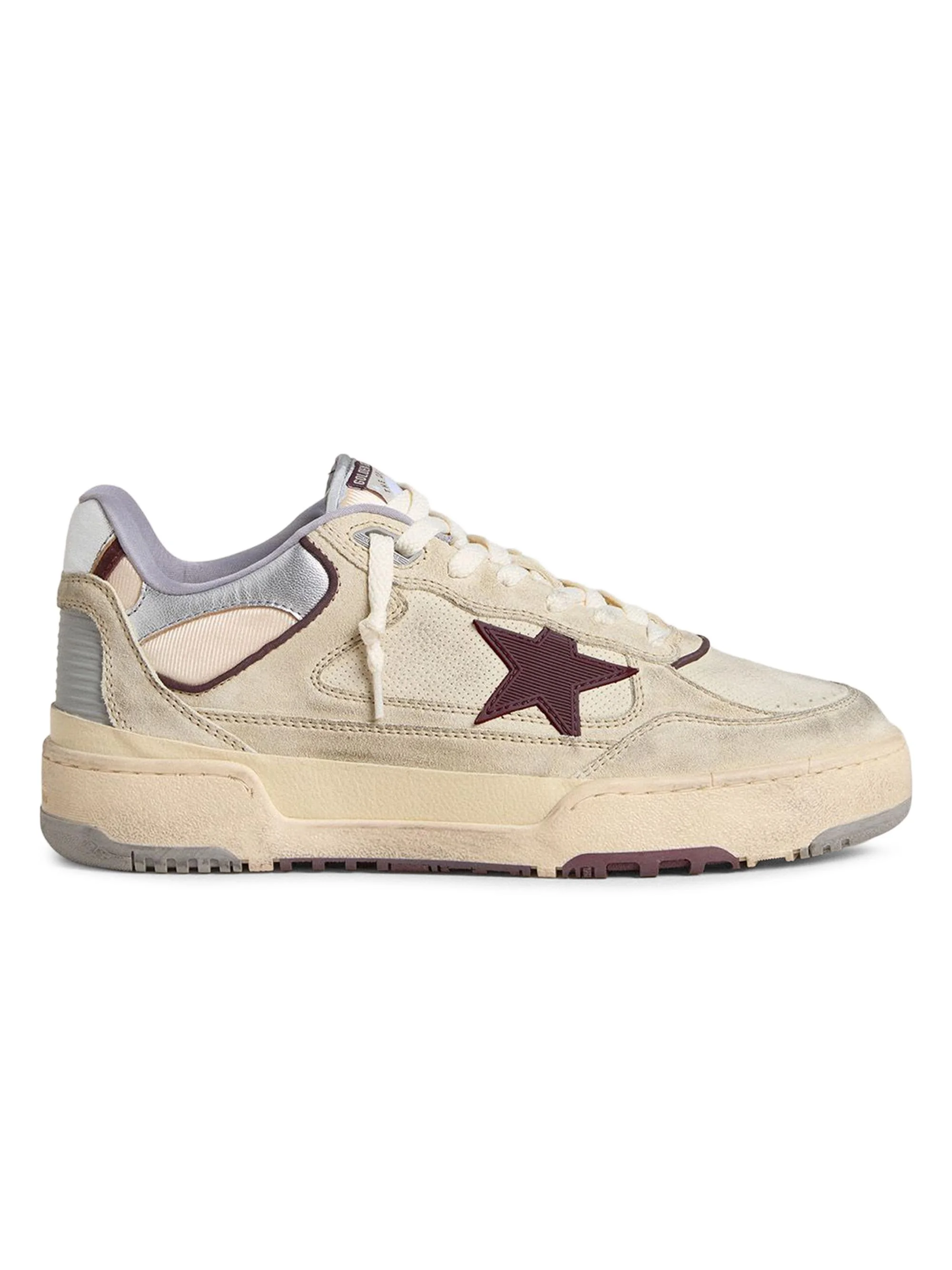 Men's Forty2 Nabuk Chunky Leather Low-Top Sneakers - Marble Off White Silver Grey - 1