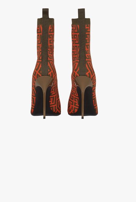 Bicolor stretch knit Skye ankle boots with Balmain monogram - 3