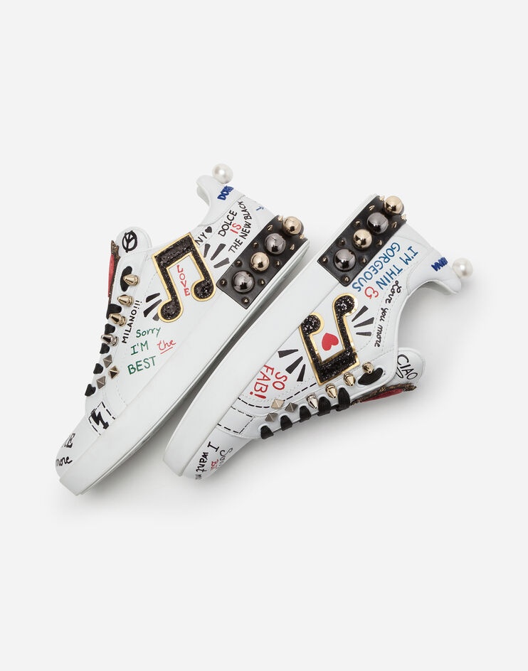 Printed calfskin nappa Portofino sneakers with patch and embroidery - 5