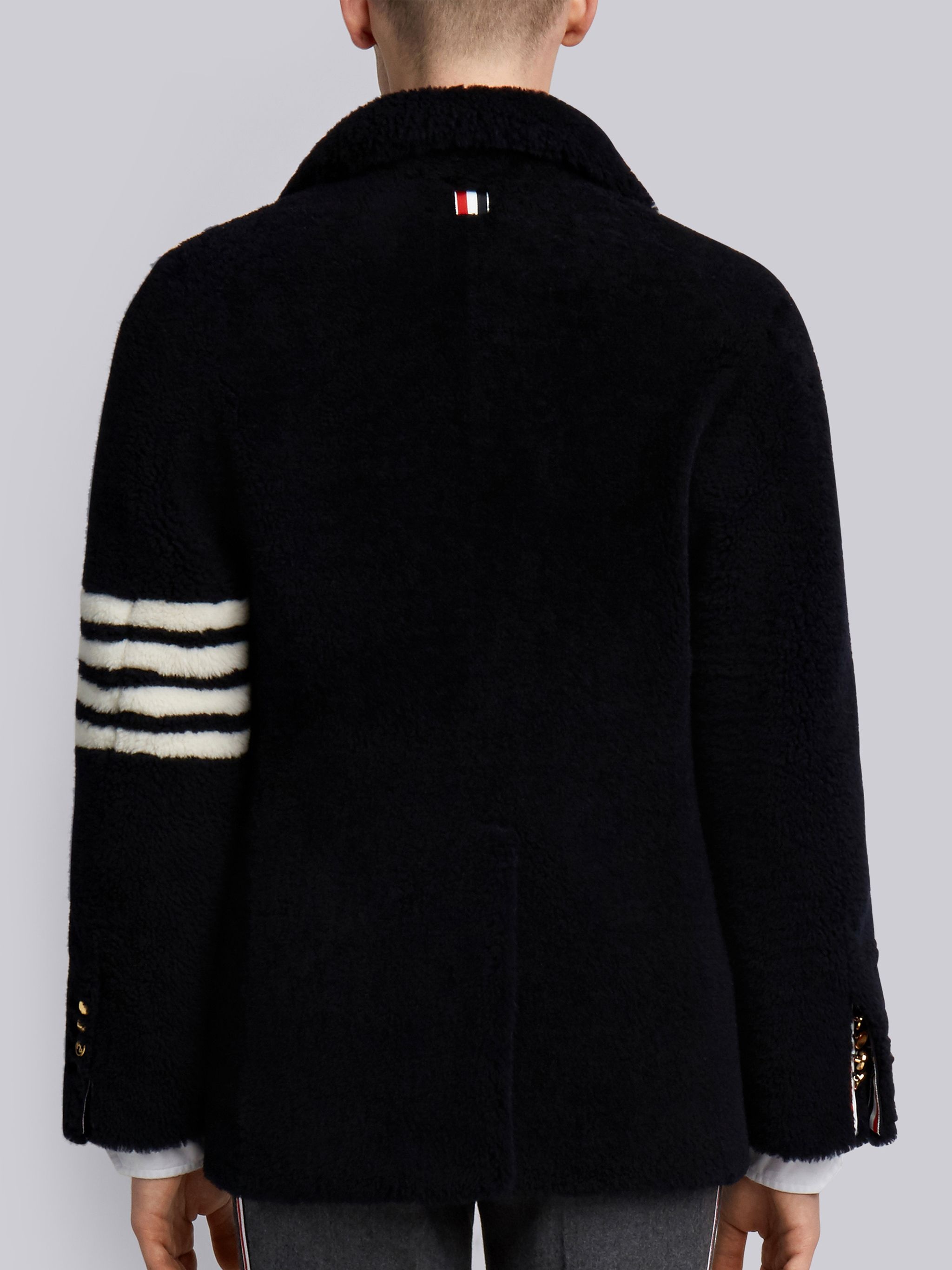 Navy Dyed Shearling 4-bar Unconstructed Peacoat - 3
