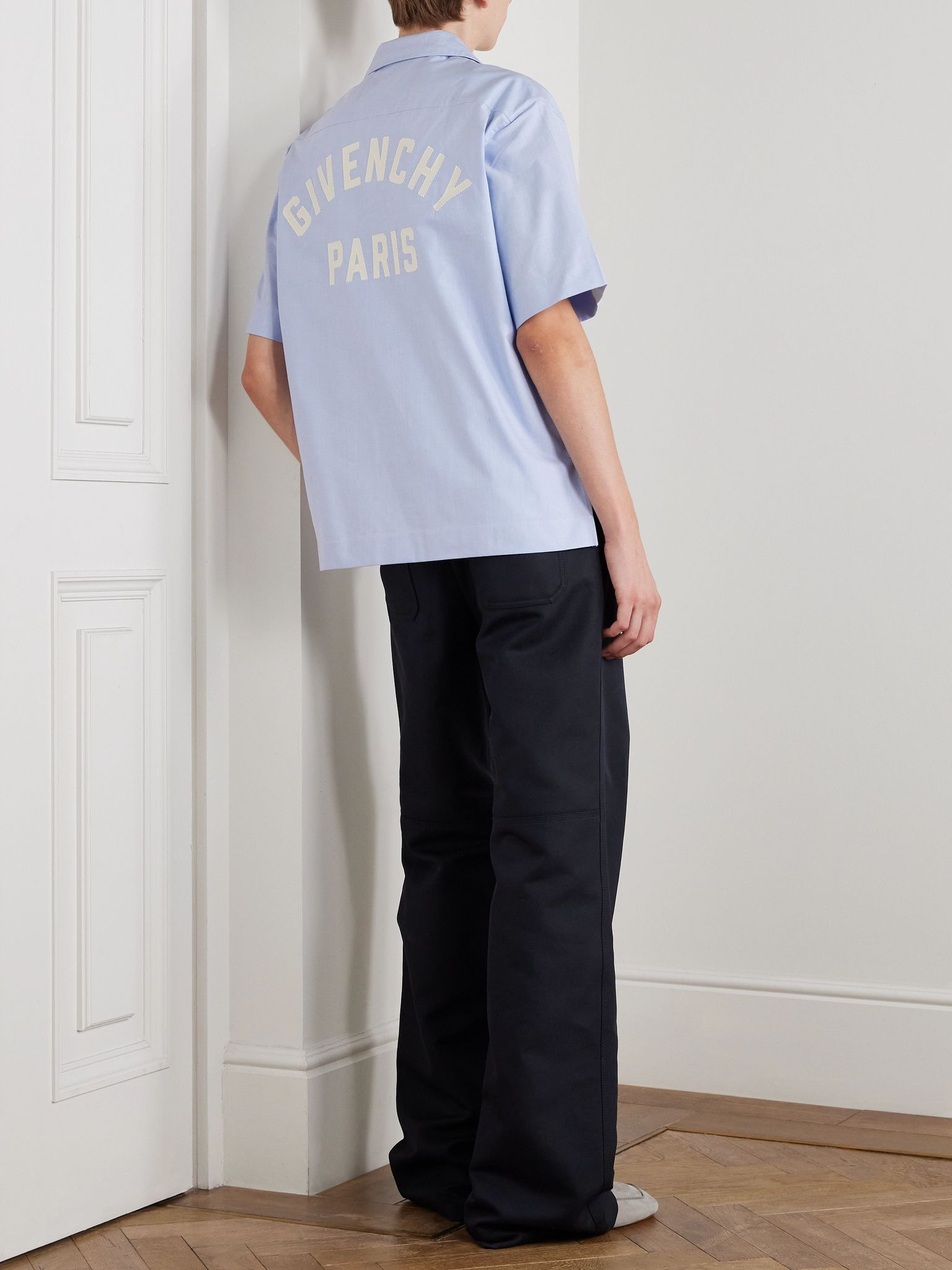 Convertible-Collar Logo-Appliquéd Cotton Oxford Shirt Light blue - 2