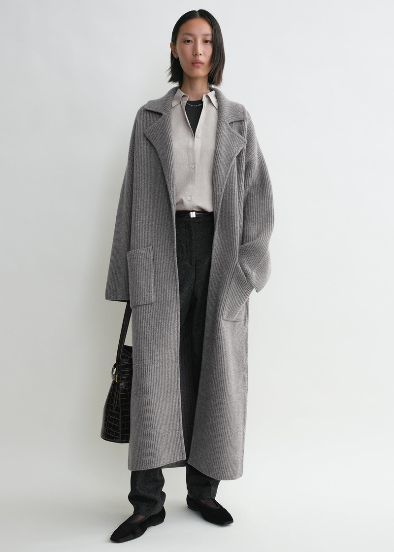 Totême Rib-knit cardi coat grey melange outlook