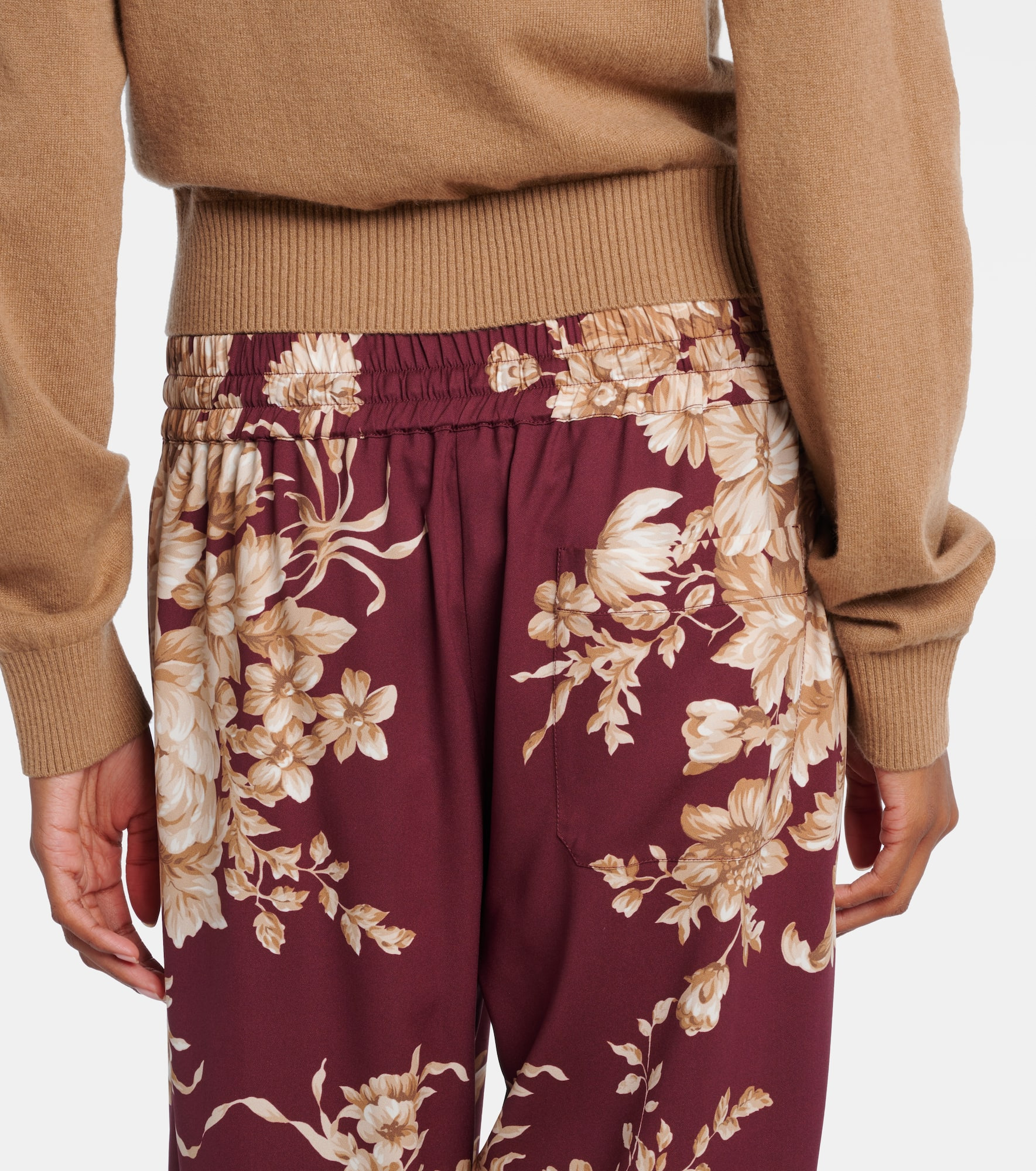 Floral silk-blend wide-leg pants - 5