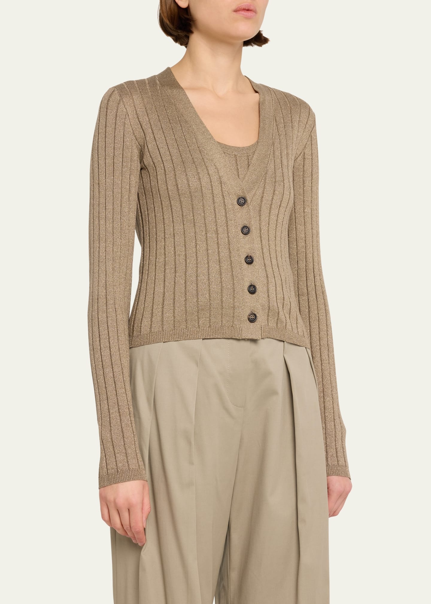 Silk Lurex Wide-Ribbed Cardigan - 4