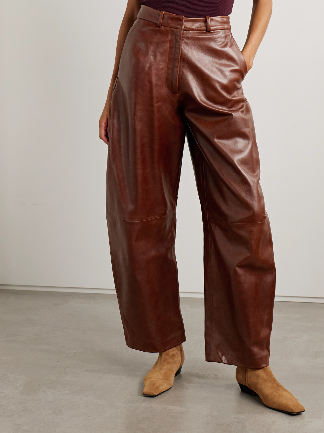 Leather Barrel-leg Pants - 4