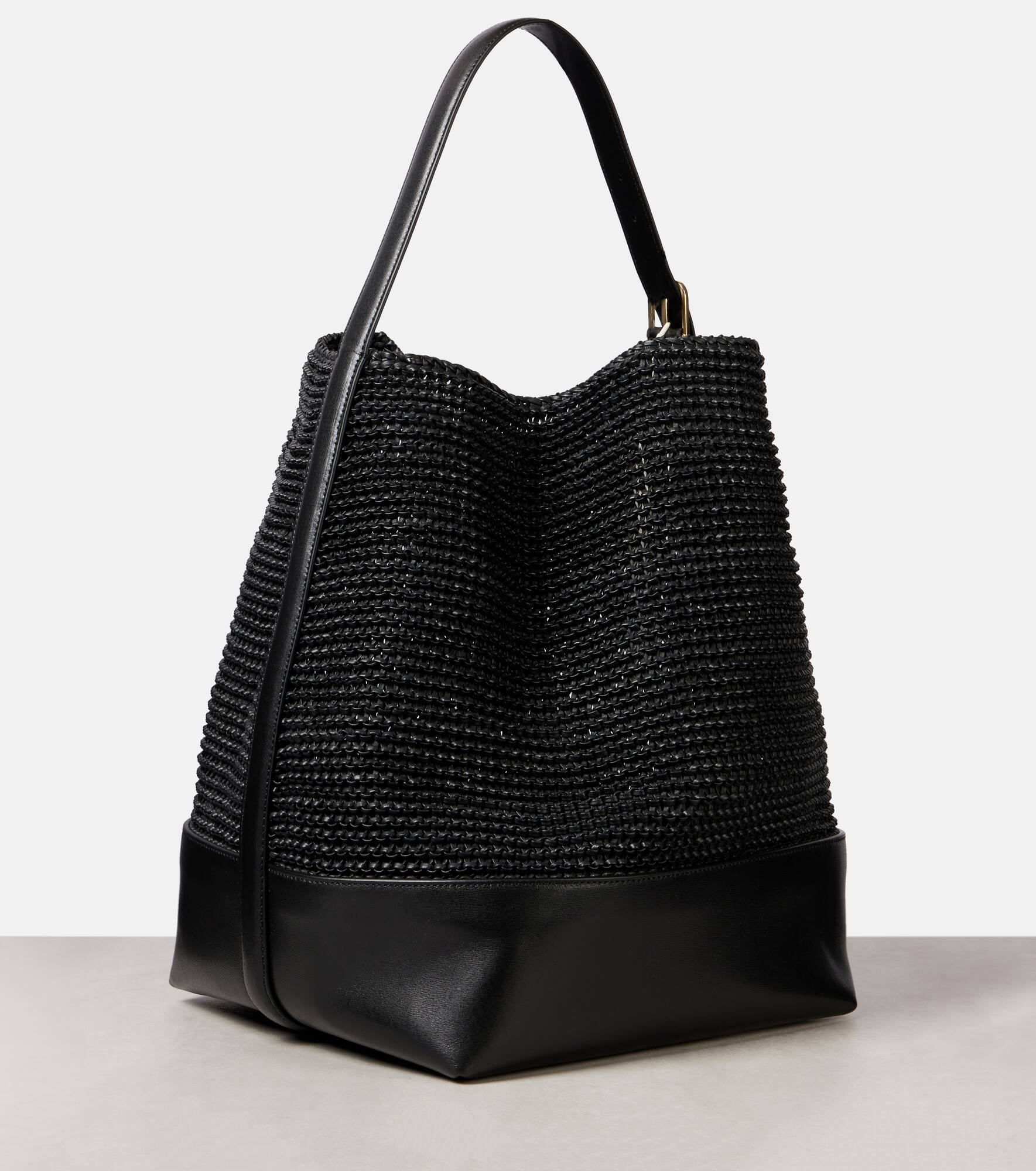 Belted woven leather tote bag - 4