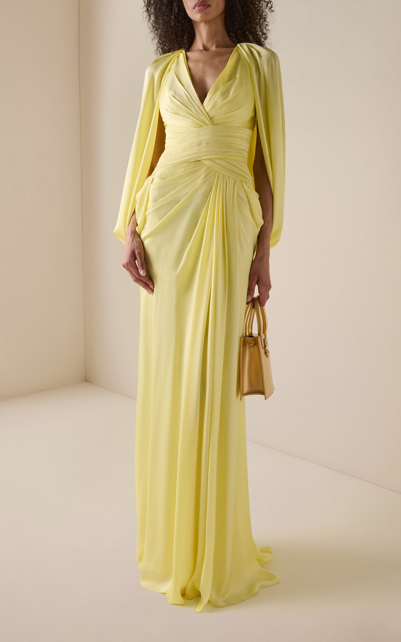 ZUHAIR MURAD Satin Draped Maxi Cape Dress yellow outlook