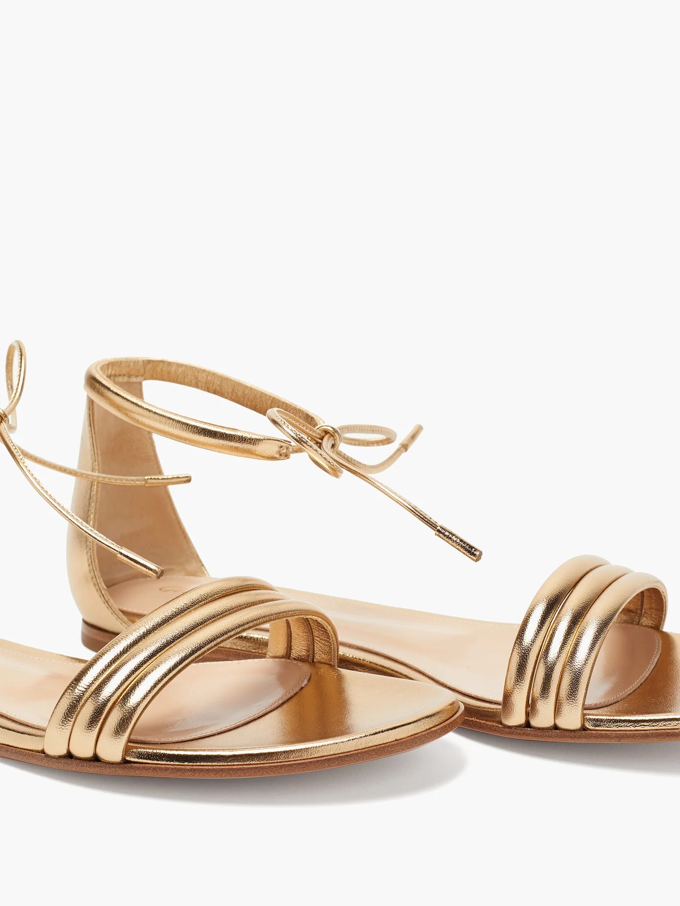 Ankle-tie metallic leather sandals - 6