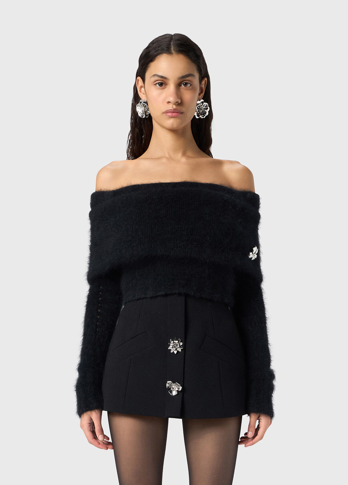 ANGORA SWEATER WITH METAL FLOWER - 2