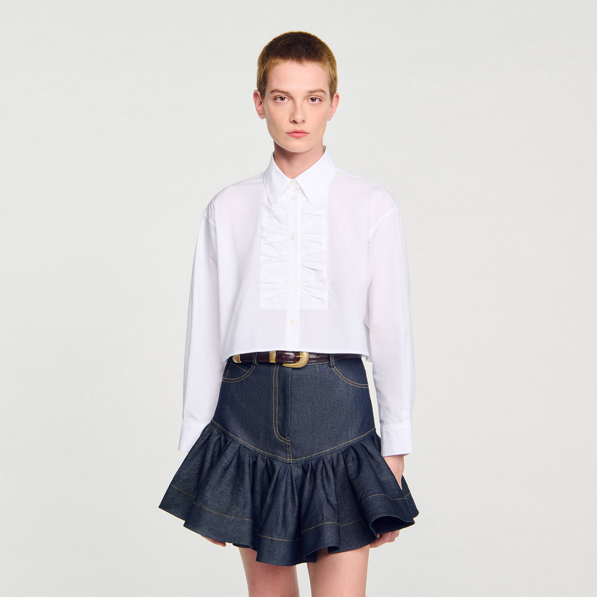 CROPPED SHIRT WITH BOW DETAIL - 4