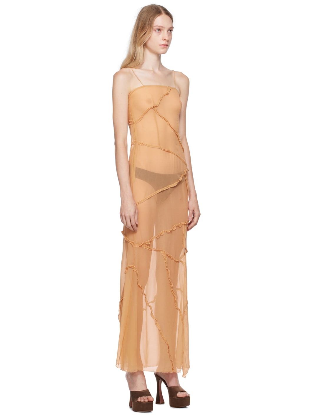 Beige Semi-Sheer Midi Dress - 2