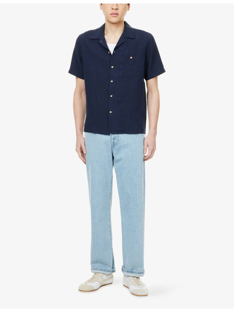 PERCIVAL Short-Sleeve Cuban-Collar Linen Shirt outlook