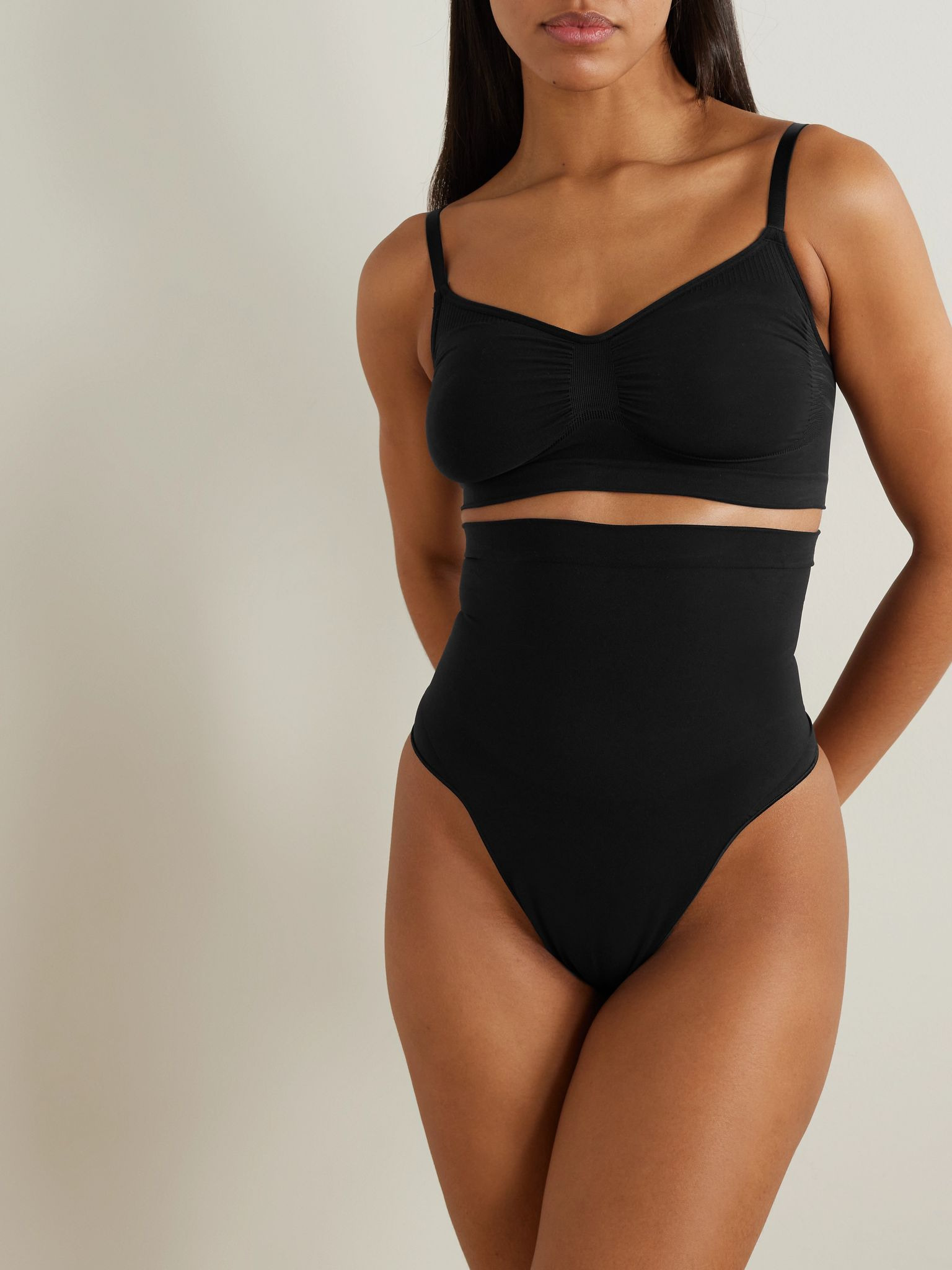 Seamless Sculpt High-Waisted Thong - Onyx Black - 2