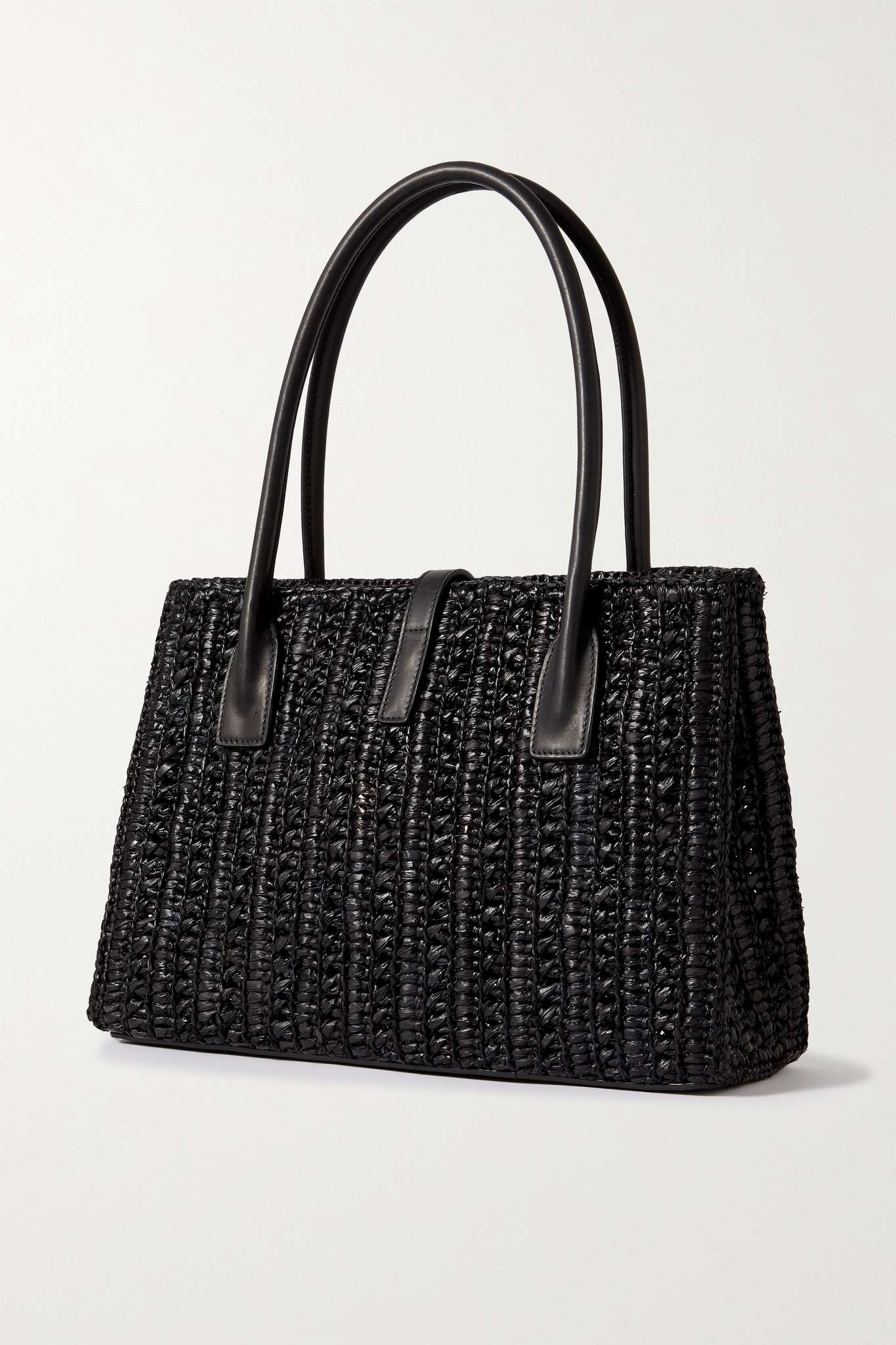 Panier leather-trimmed raffia tote - 3