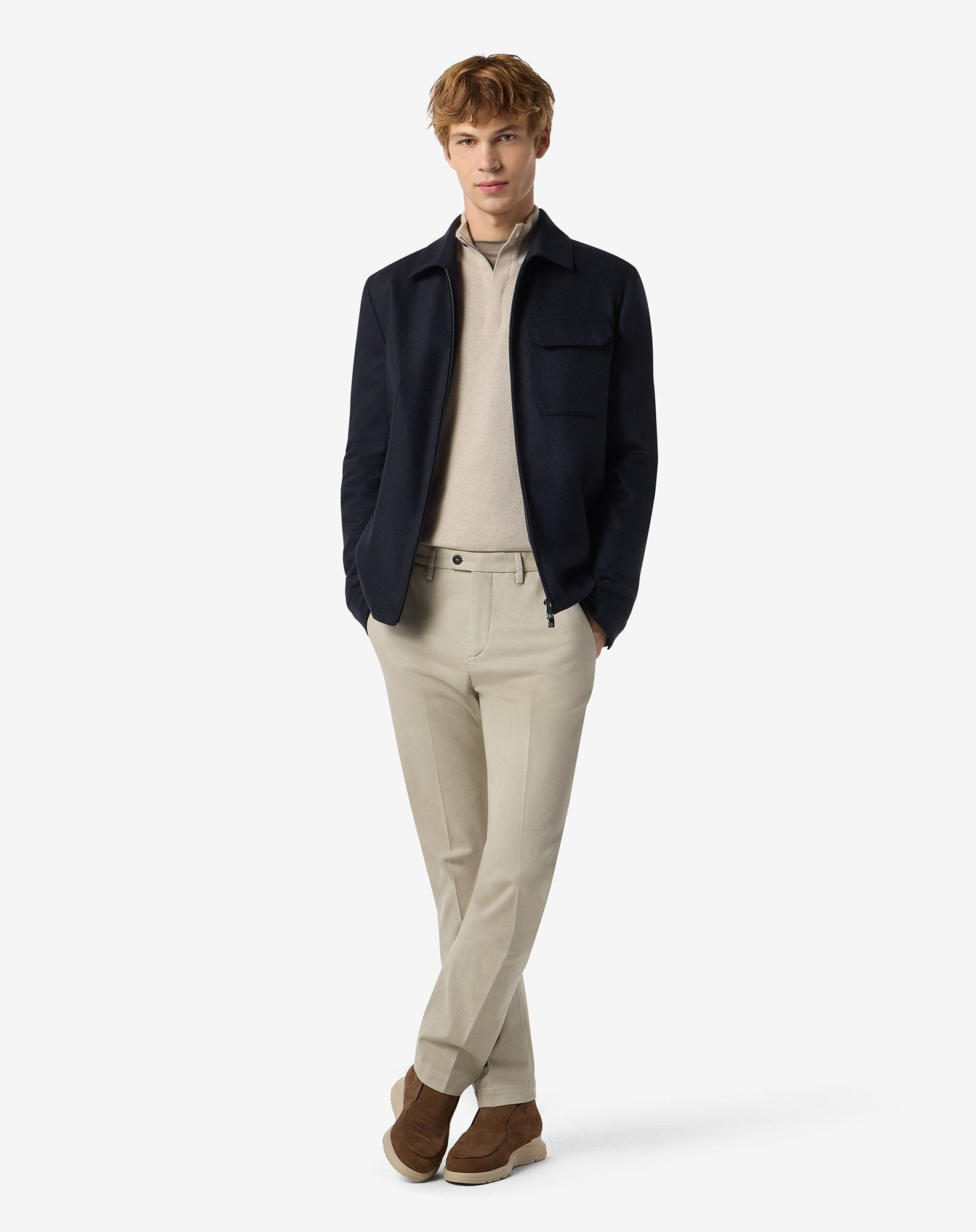 Greige garment-dyed stretch cotton trousers - 2