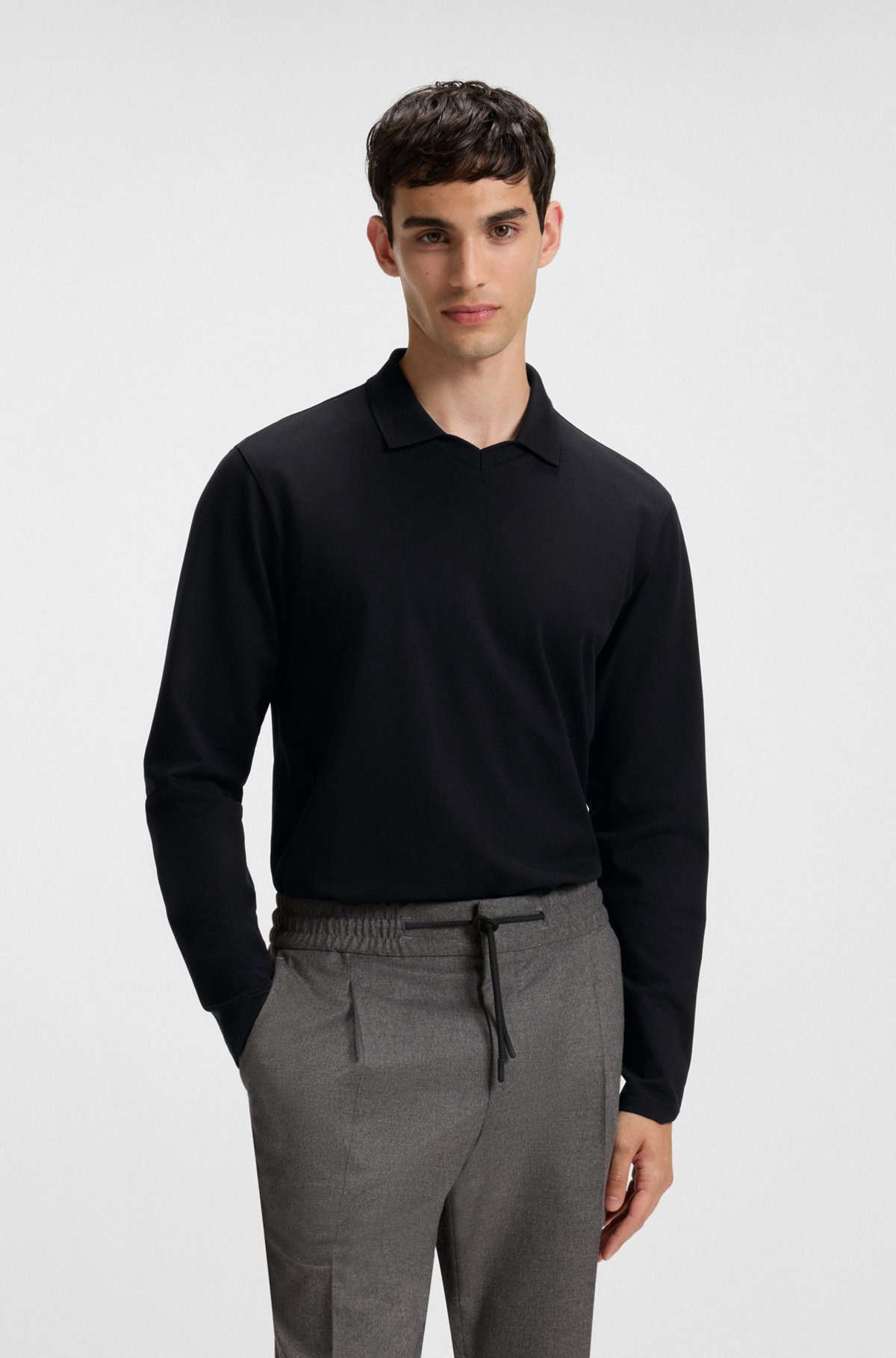 STRETCH-COTTON RELAXED-FIT POLO SHIRT WITH JOHNNY COLLAR - 2