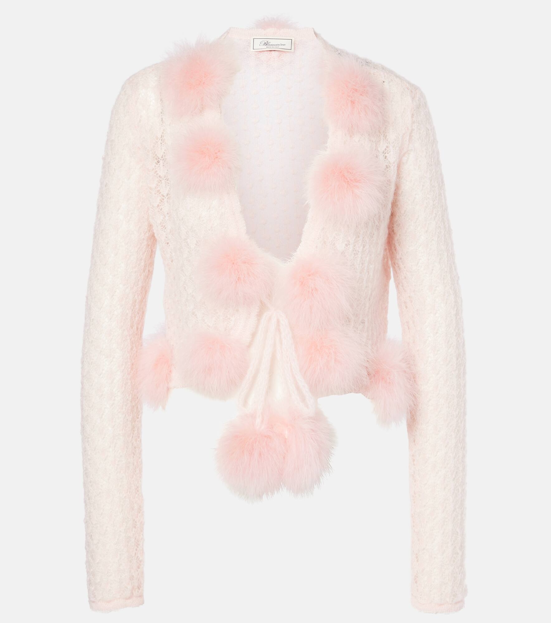 Feather-trimmed mohair and wool-blend cardigan - 1