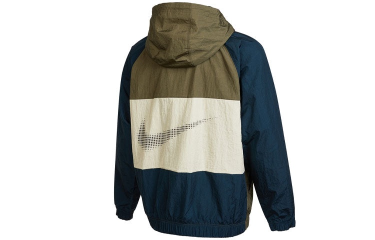 Men's Nike Alphabet Logo Printing Colorblock Hooded Jacket Autumn Olive Green DX6311-222 - 2