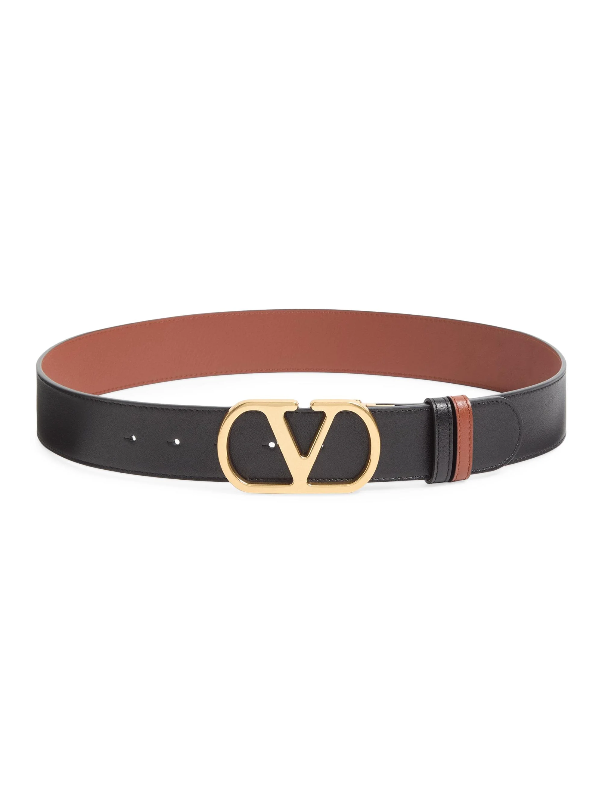 Women's Reversible VLogo Signature Belt in Glossy Calfskin - Black Deep Caramel - 1