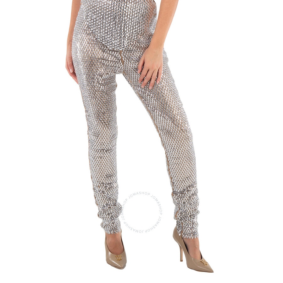 Burberry Metallic Paillette-Embellished Mesh Leggings - 4