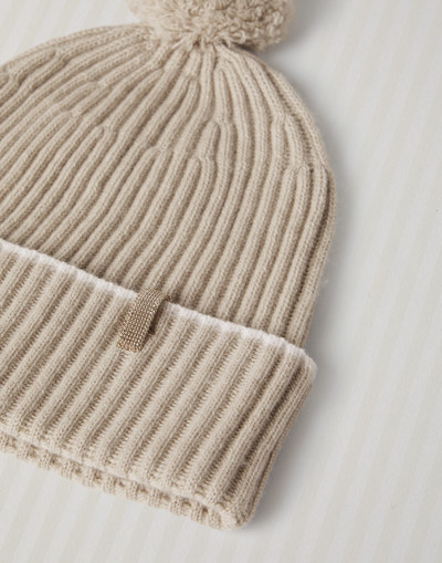 Brunello Cucinelli Cashmere rib knit beanie with pompom and monili outlook