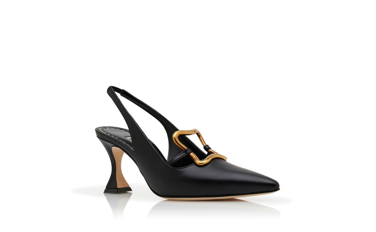 Black Calf Leather Slingback Pumps - 3