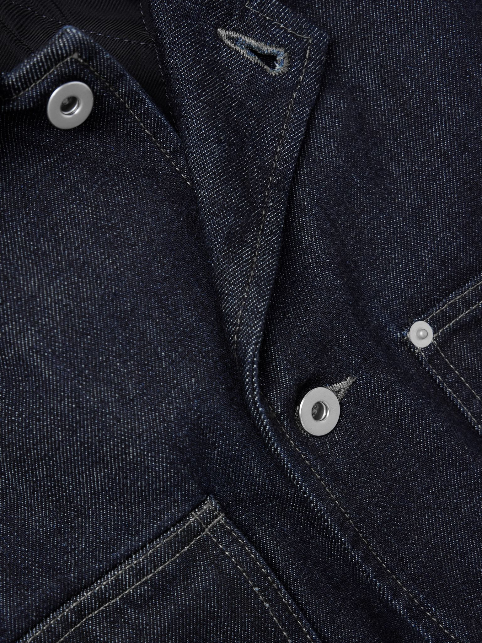 Oversized Wool Felt-Trimmed Denim Jacket Blue - 4