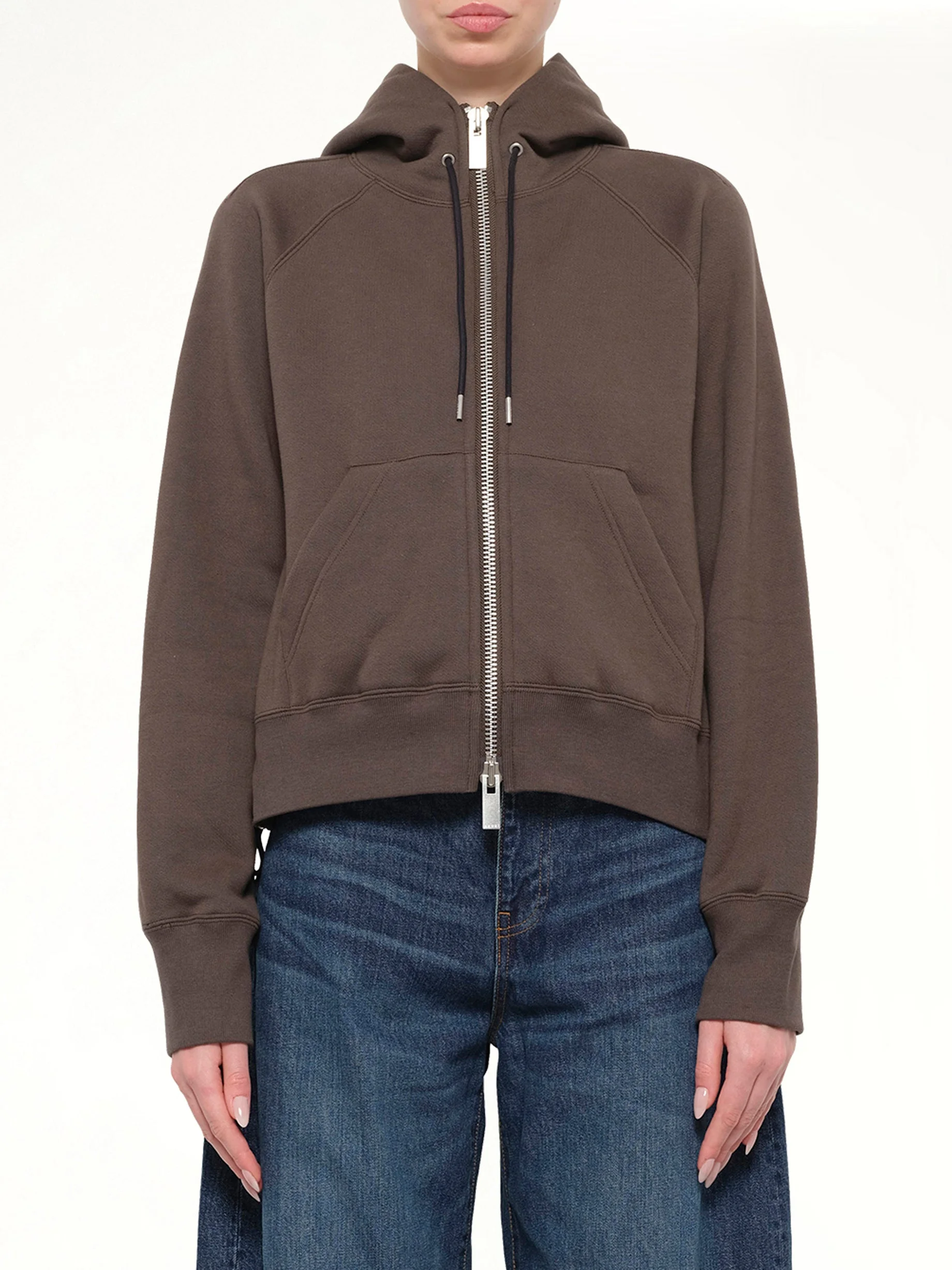 Cotton Jersey Zip Hoodie in Khaki - 1