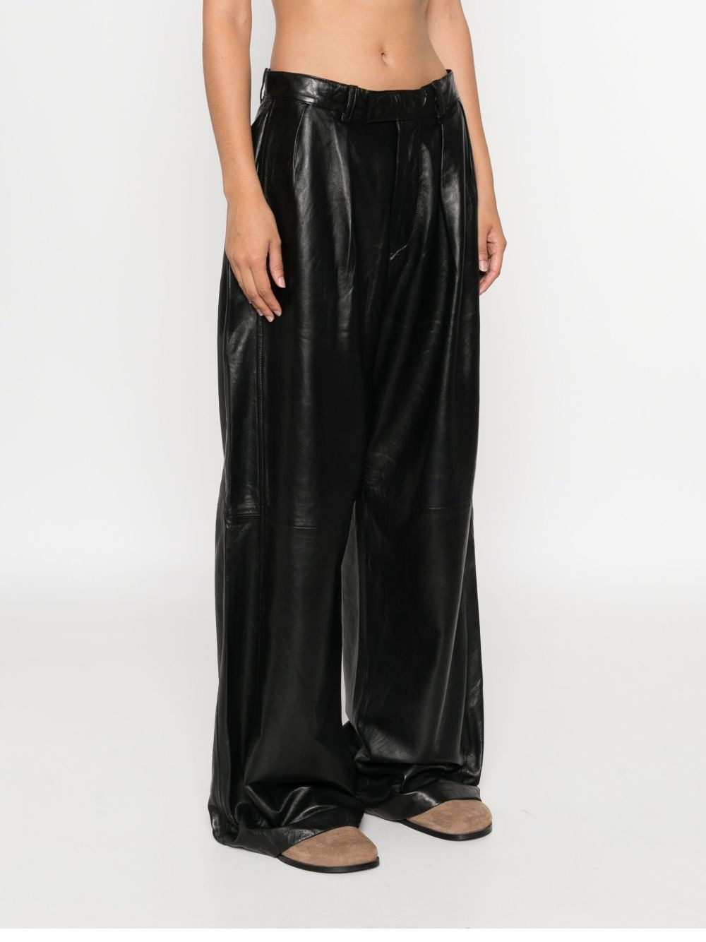 pleated leather trousers - 3