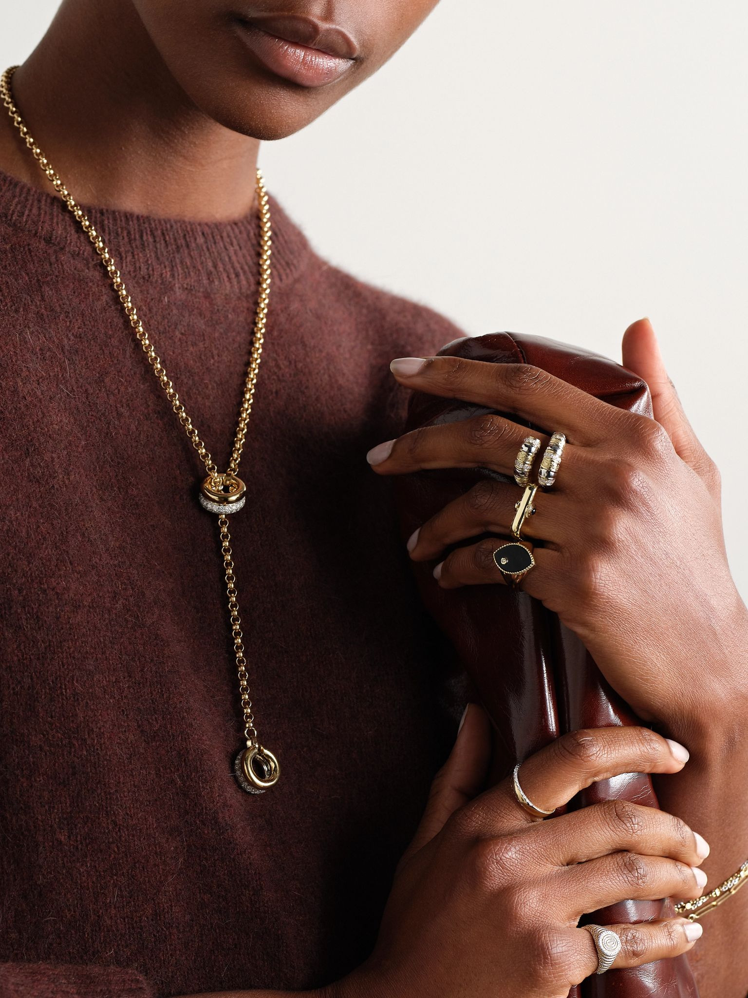 Chevalière Marquise 9-karat gold, onyx and diamond signet ring Black - 5