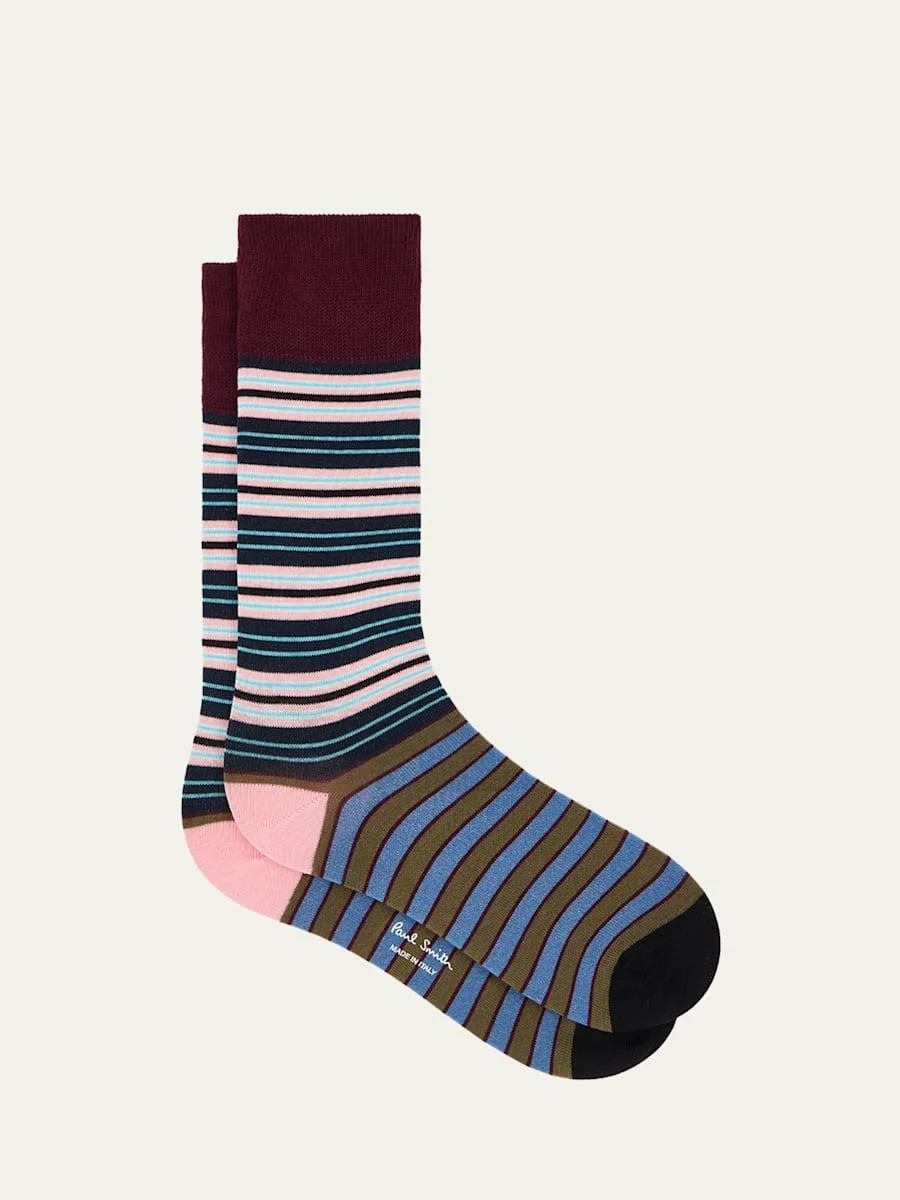 Men's Color-Block Multi-Stripe Crew Socks - 1