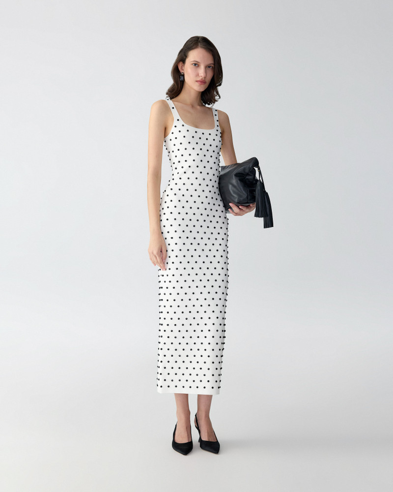 CAROLINA HERRERA Polka Dot Beaded Midi Dress outlook