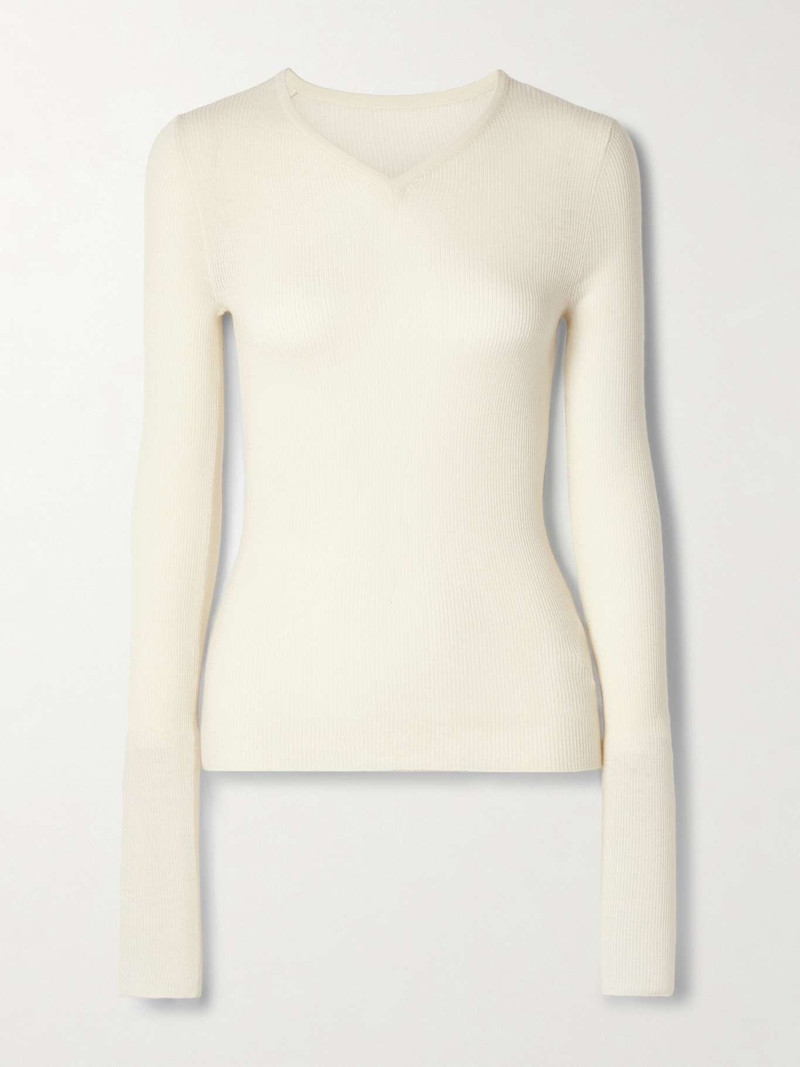 Tania ribbed wool-blend top Pastel yellow - 1